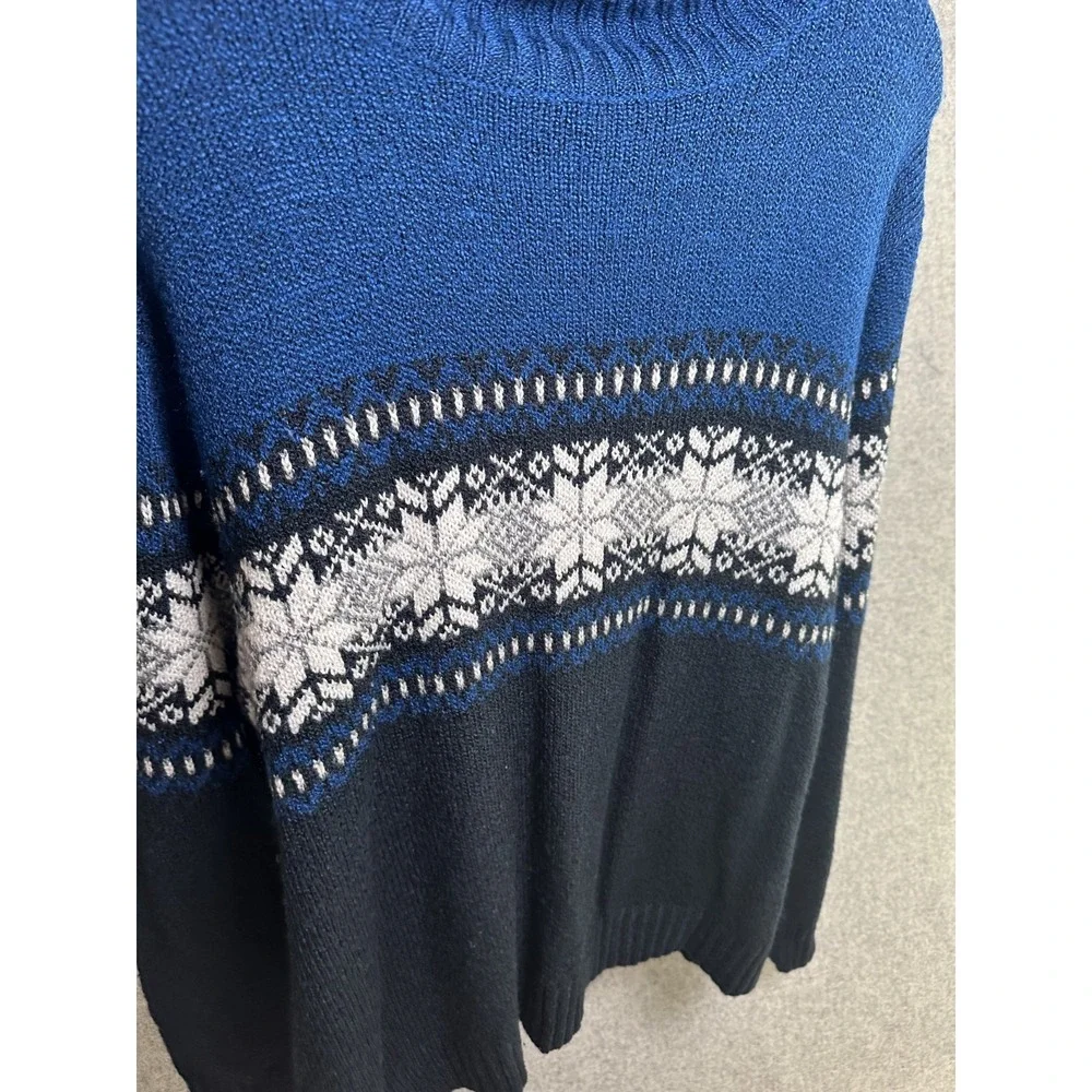 Vintage Carolyn Taylor Sweater XL Fair Isle Blue White Long Sleeve Turtleneck
